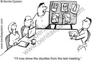business coworkers meeting conference boardroom doodles graph chart notes cartoon 1008