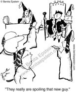 funny business cartoon king new guy spoiled office 1510