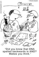 funny science scientist rna protein wet bench lab laboratory research experiment colleague seminar presentation DNA spelled cartoons cartoon 1626